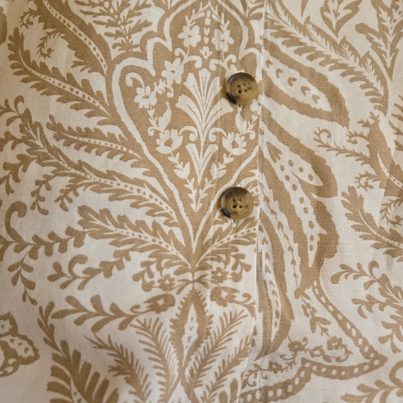 LOFT White Tan Paisley Button Down Linen Blend Mini Dress Spring Vacation MI3 - Picture 3 of 11